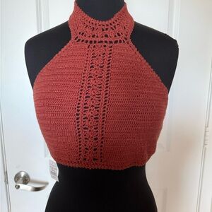 American Eagle Outfitters Terracotta Crochet Halter Top